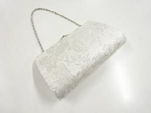 リサイクル　銀糸柴垣に花模様織り出し和装バッグ
